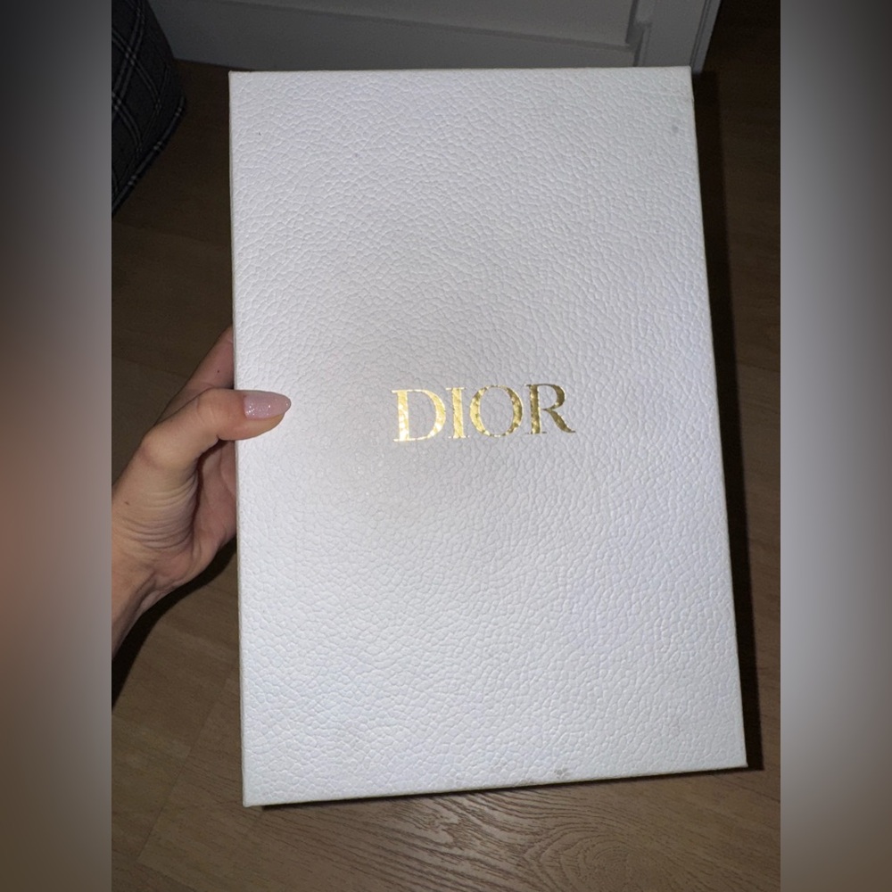 Dior Textured White Box with Gold Logo and Dust Bag